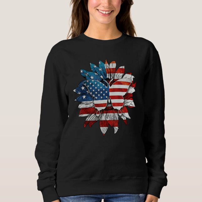 Sudadera Happy 4th Of July Butterflies Sunflower US Flag Pa (Anverso)