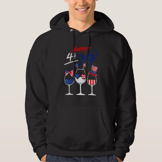 Sudadera Happy 4th Of July Wine Glass US American Flag  Dri (Anverso)