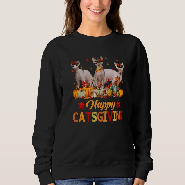 Sudadera Happy Catsgiving Sphynx Cat Autumn Fall Vibes Than (Anverso)
