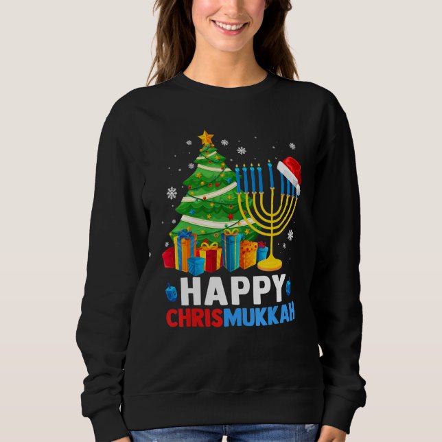 Sudadera Happy Chrismukkah Christmas Tree Menorah Chanukah  (Anverso)