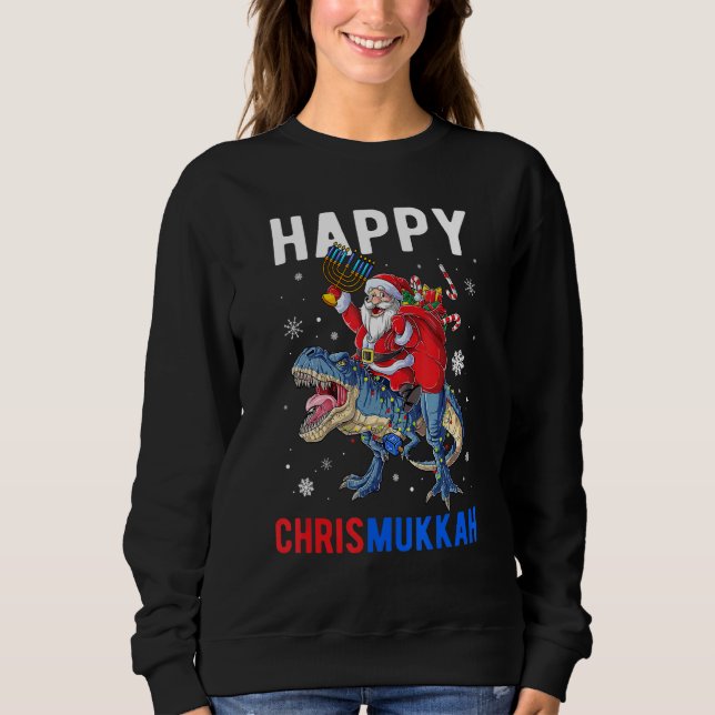 Sudadera Happy Chrismukkah Dinosaur Santa Claus Christmas H (Anverso)
