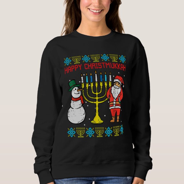 Sudadera Happy Christmukkah Christmas Ugly Hanukkah Pajamas (Anverso)
