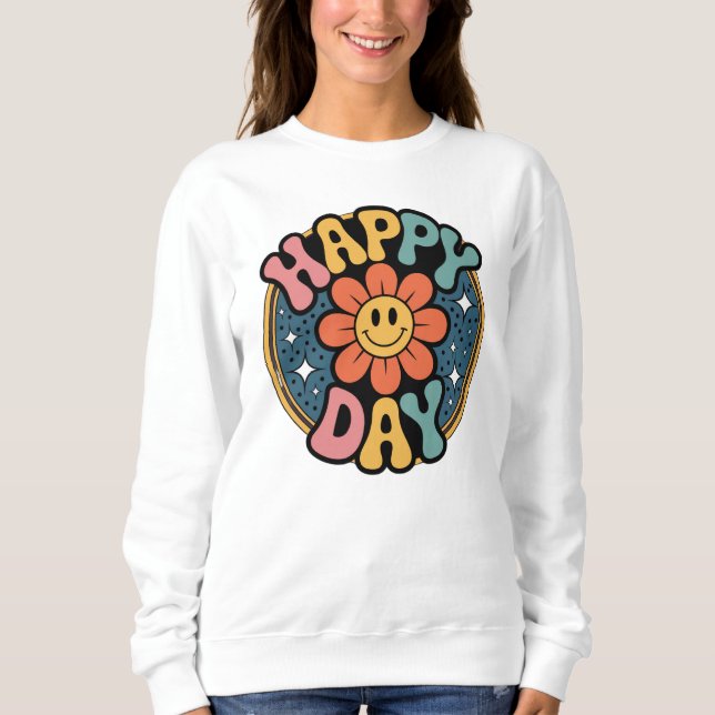 Sudadera Happy Day Retro Flor Sonriente cara Groovy Vibe de (Anverso)