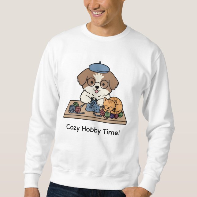 Sudadera Happy Dog Knitting Cozy Hobby Time Graphic (Anverso)