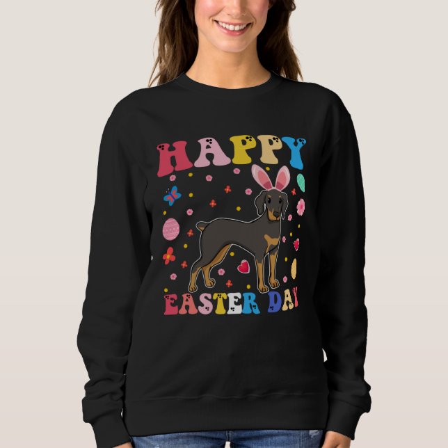 Sudadera Happy Easter Bunny Doberman  Easter Day Groovy (Anverso)