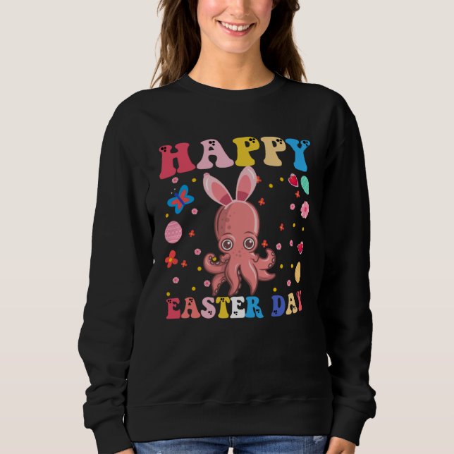 Sudadera Happy Easter Bunny Octopuse  Easter Day Groovy (Anverso)