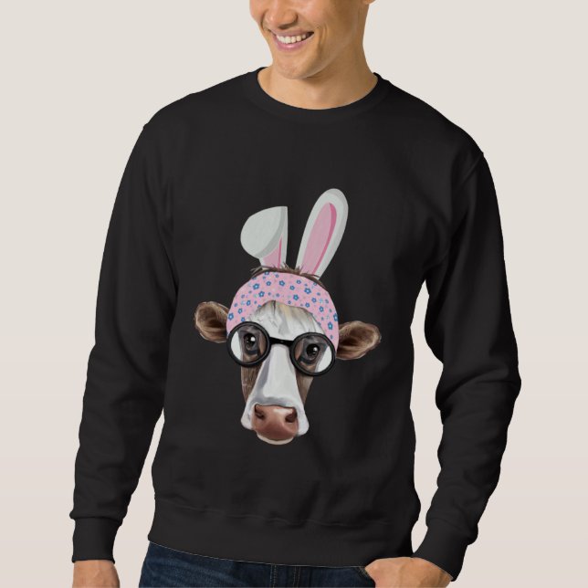 Sudadera Happy Easter Bunny Rabbit Ears Cute Cow  Floral Gl (Anverso)