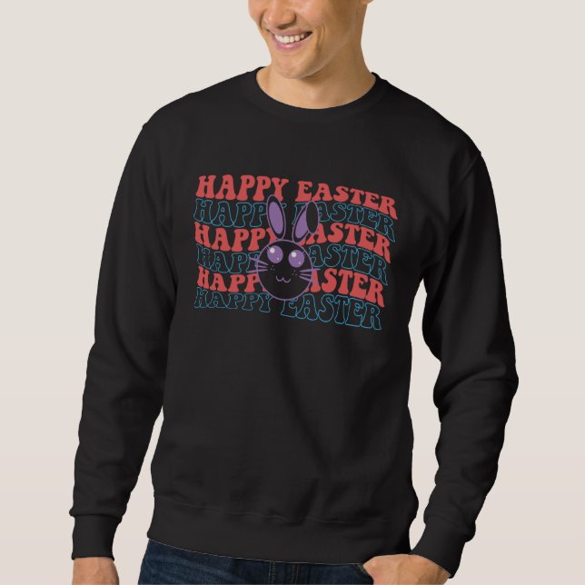 Sudadera Happy Easter Bunny Rabbit Face Retro Groovy  Easte (Anverso)