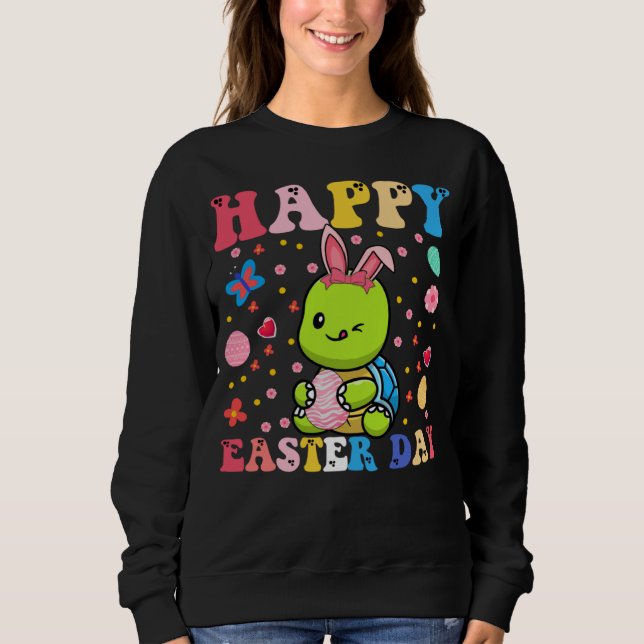 Sudadera Happy Easter Bunny Turtle  Easter Day Groovy (Anverso)