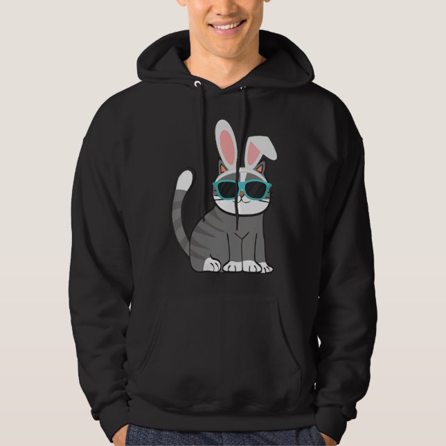 Sudadera Happy Easter Cool Cat With Bunny Ears and Glasses  (Anverso)