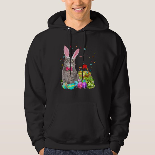 Sudadera Happy Easter Cute Bunny Cat Eggs Basket Men Women (Anverso)