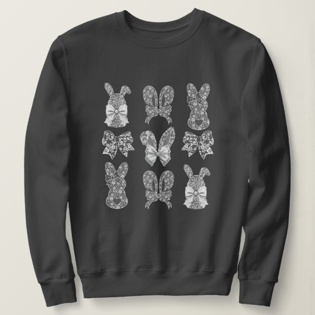 Sudadera Happy Easter Lace Bunny Lace Ears Lace Bow (Anverso del diseño)