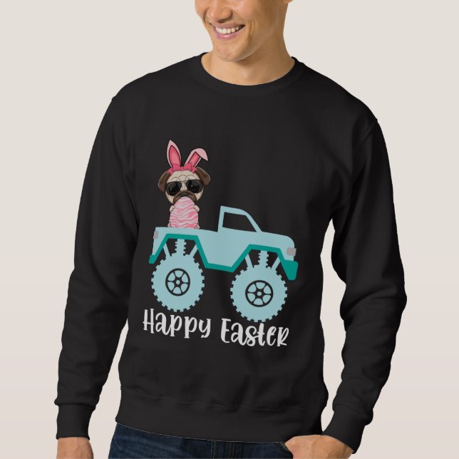 Sudadera Happy Easter Pug Dog Riding Monster Truck Toddler (Anverso)