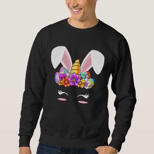 Sudadera Happy Easter Unicorn Bunny Girls Kids Easter Eggs  (Anverso)