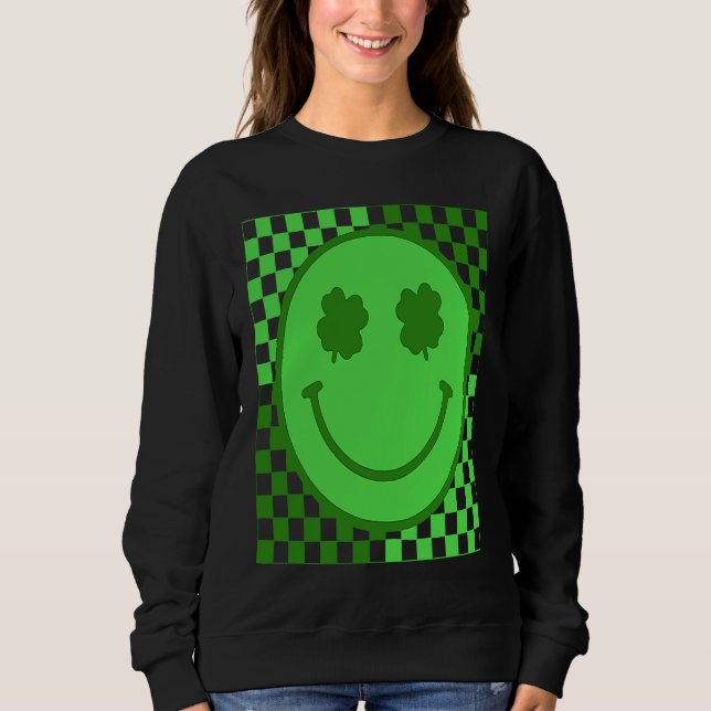 Sudadera Happy Face Checked Shamrock Green C Boy Girl (Anverso)