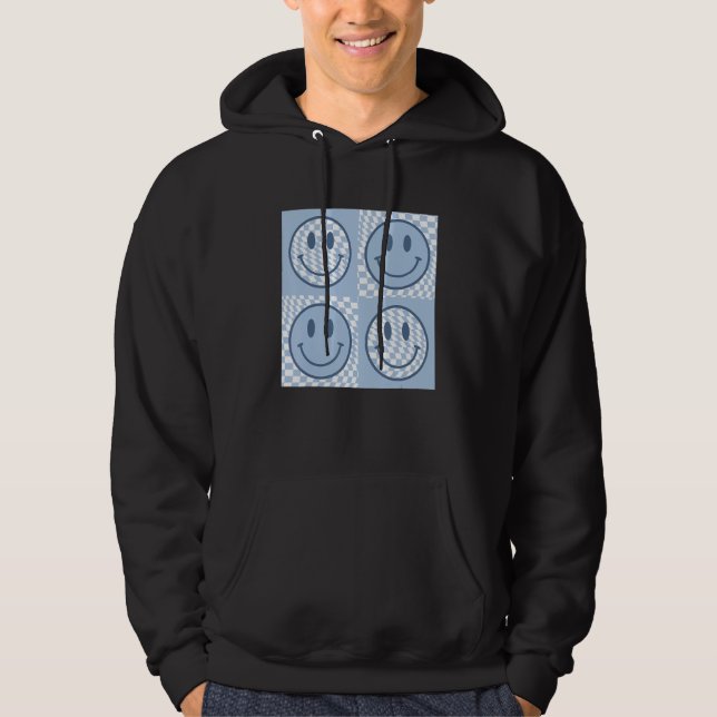Sudadera Happy Face Checkered Pattern Smile Face Meme Trend (Anverso)