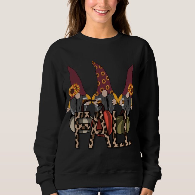 Sudadera Happy Fall Y'all Gnome Leopard Pumpkin Autumn Gnom (Anverso)