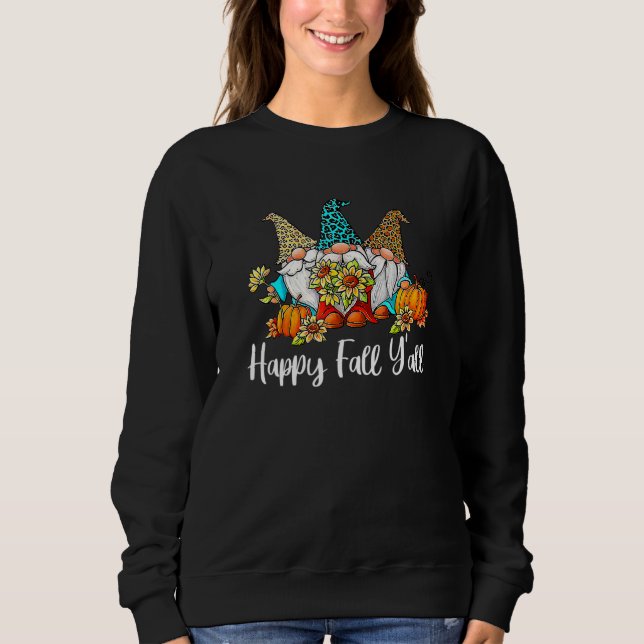 Sudadera Happy Fall Y'all Gnome Leopard Pumpkin Autumn Than (Anverso)