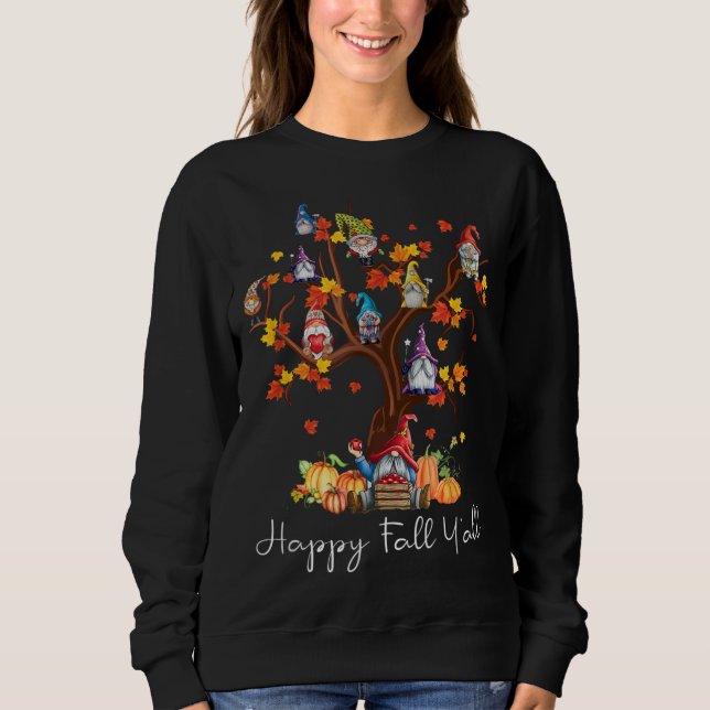 Sudadera Happy Fall Y'All, Graciosa Gnomes Otoño, Autumn Le (Anverso)