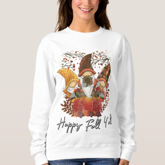 Sudadera Happy Fall Y'all Women's Garden Gnome Leopard Pump (Anverso)