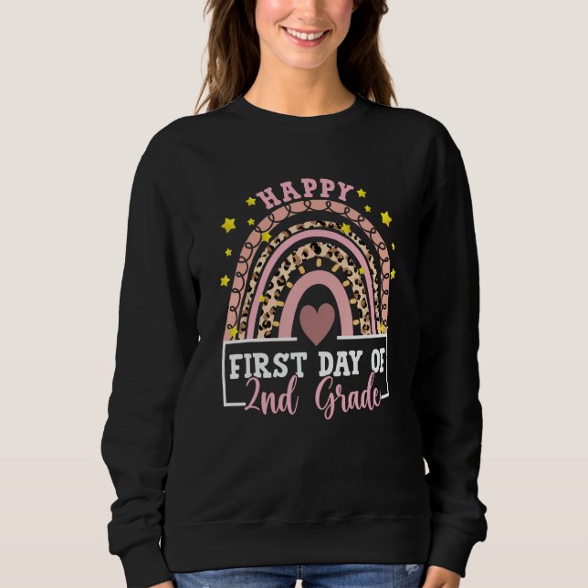 Sudadera Happy First Day of 2nd Grade Rainbow Leopard Teach (Anverso)