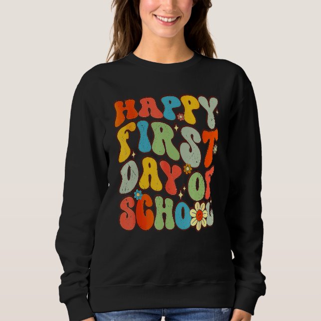 Sudadera Happy First Day Of School Groovy Back To School Fl (Anverso)