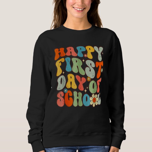 Sudadera Happy First Day Of School Groovy Back To School Fl (Anverso)