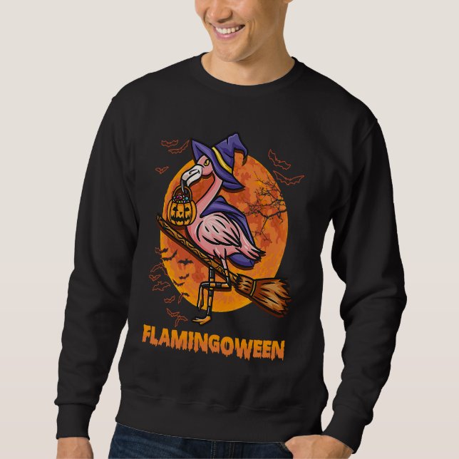Sudadera Happy Flamingoween Witch Pumpkin  Flamingo Hallowe (Anverso)