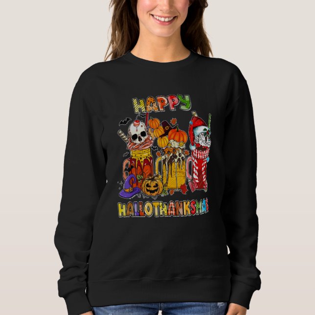 Sudadera Happy Hallothanksmas Coffee Halloween Thanksgiving (Anverso)