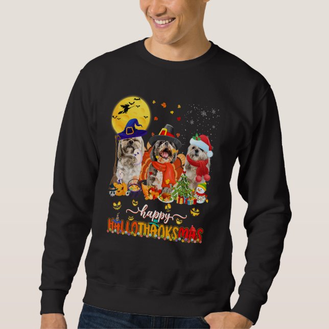 Sudadera Happy Hallothanksmas Cute Shih Tzu Wizard Hat Turk (Anverso)
