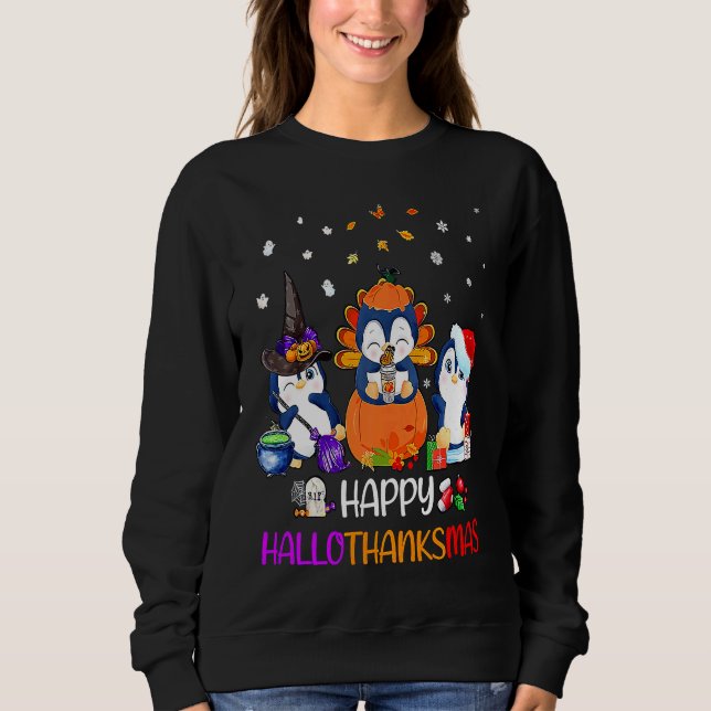 Sudadera Happy HalloThanksMas Fall Pumpkin  Penguin (Anverso)