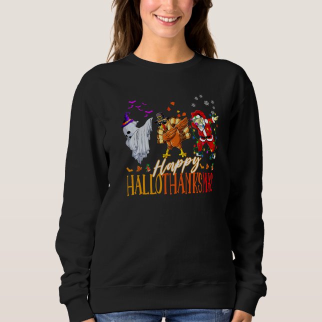 Sudadera Happy Hallothanksmas Family Cute Ghost Turkey Sant (Anverso)