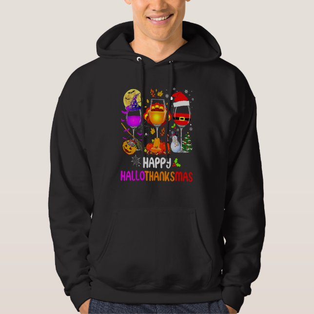 Sudadera Happy Hallothanksmas Wine Glasses Halloween Thanks (Anverso)