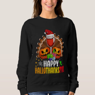 Sudadera Happy Hallothanksmas Wine Glasses Witch Santa Hat 