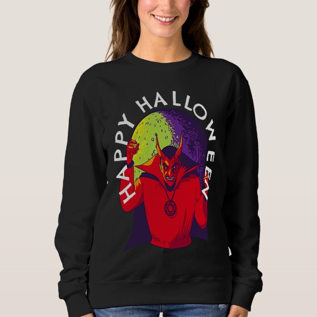 Sudadera Happy Halloween Spooky Devil Satan in Full Moon (Anverso)