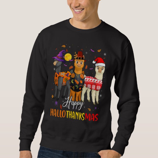 Sudadera Happy HallowThanksMas  Llama Christmas Thanksgivin (Anverso)