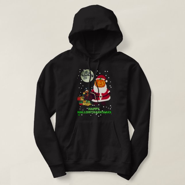 Sudadera "HAPPY HALLOWTHANKSMAS" regalo de fiesta navideña  (Diseño del anverso)