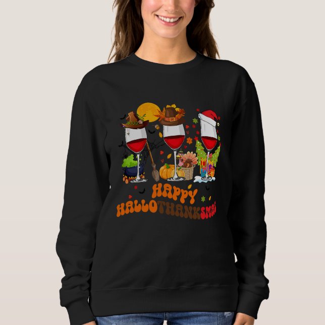 Sudadera Happy Halothanksmas Wine Glasses Drinking  Christm (Anverso)