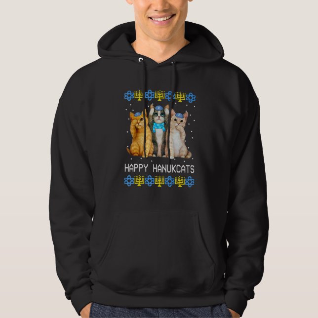 Sudadera Happy Hanukcats Jewish Cat   Hanukkah Kids Women (Anverso)
