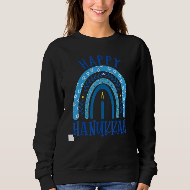Sudadera Happy Hanukkah 2022 Rainbow Menorah Dreidel Costum (Anverso)