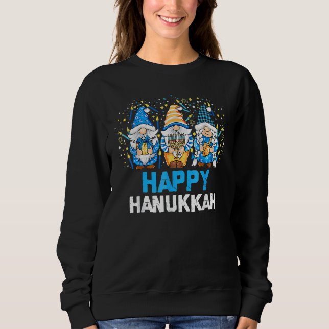 Sudadera Happy Hanukkah 2022 Three Gnome Menorah Dreidel Co (Anverso)