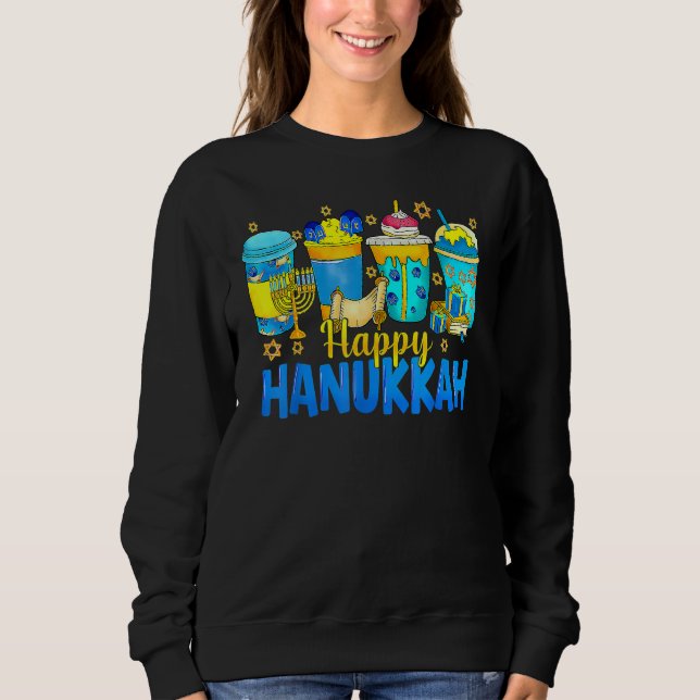 Sudadera Happy Hanukkah Coffee Latte  Menorah Jewish Chanuk (Anverso)