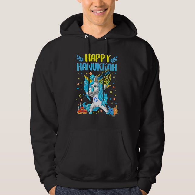 Sudadera Happy Hanukkah Dabbing Jewish Unicorn Kids Chanuka (Anverso)