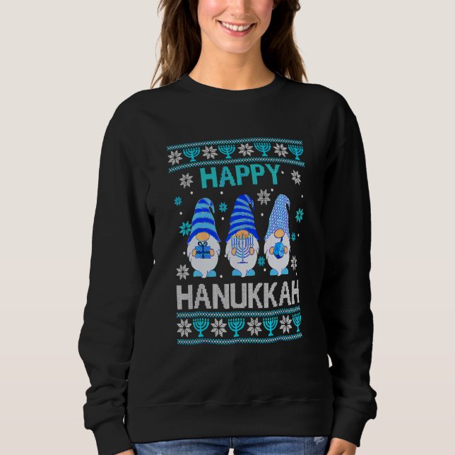 Sudadera Happy Hanukkah Gnome Gnomies Menorah Pajama Ugly 1 (Anverso)