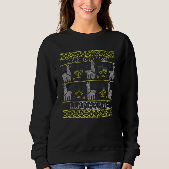 Sudadera Happy Hanukkah Llamakkah Llama Love Light Menorah  (Anverso)