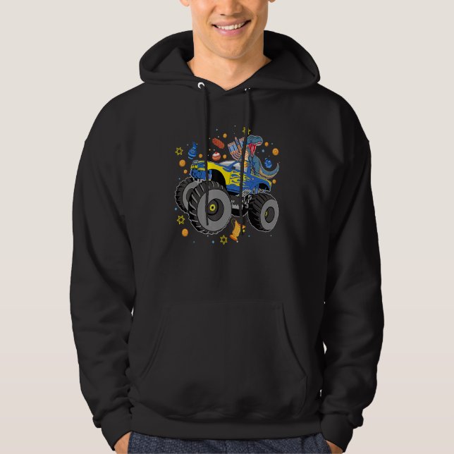 Sudadera Happy Hanukkah Rex Dinosaur Monster Truck Boys Kid (Anverso)