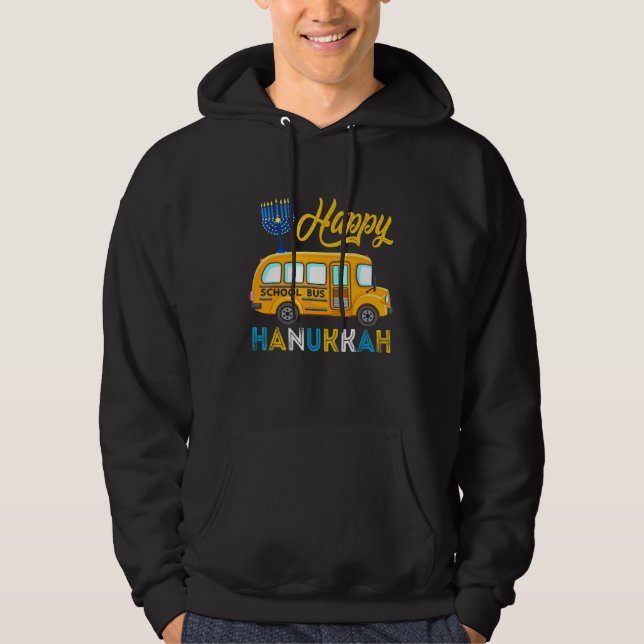 Sudadera Happy Hanukkah School Bus Carrying Jewish Menorah  (Anverso)