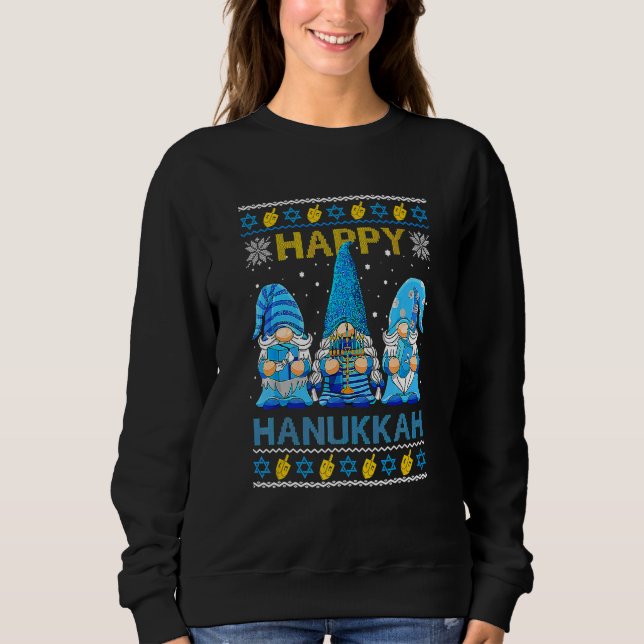 Sudadera Happy Hanukkah Ugly Christmas Gnome Gnomies Menora (Anverso)