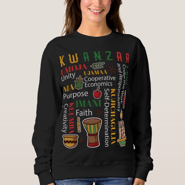 Sudadera Happy Kwanzaa Drum Kinara Seven Candles Africa Cel (Anverso)