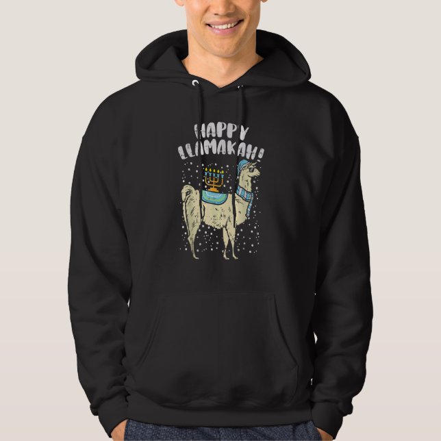 Sudadera Happy Llamakah Llama Menorah Hanukkah Chanukah Jew (Anverso)